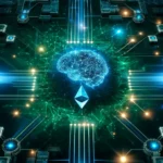 Imagem mostra cérebro como picone de IA protegendo transações feitas pela Ethereum
