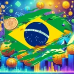 Ilustração dinâmica e colorida mostrando o Brasil investindo em fundos de criptomoedas. A imagem destaca a bandeira brasileira ao lado de ícones de criptomoedas como Bitcoin, Ethereum e Solana, com gráficos ascendentes e símbolos de dólar, representando crescimento e inovação no mercado financeiro. Ideal para artigos sobre investimentos cripto, tendências de mercado e estratégias de investimento do Brasil.