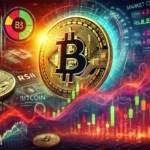 Imagem mostrando gráficos de mercado com queda, indicadores RSI e índice de medo e ganância, destacando o melhor momento para comprar Bitcoin.