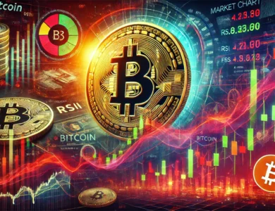 Imagem mostrando gráficos de mercado com queda, indicadores RSI e índice de medo e ganância, destacando o melhor momento para comprar Bitcoin.