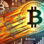 Imagem dinâmica e audaciosa ilustrando o conceito de o Bitcoin potencialmente substituir o dólar. A imagem apresenta um grande símbolo do Bitcoin ofuscando um sinal de dólar desbotado. O fundo inclui elementos financeiros como gráficos, tabelas e um mapa-múndi, simbolizando a mudança financeira global. Cores brilhantes e contrastantes fazem o símbolo do Bitcoin se destacar proeminentemente.