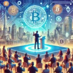 Descrição da imagem: Javier Milei, presidente da Argentina, está falando para uma multidão. Atrás dele, há um fundo vibrante com símbolos de Bitcoin e outras criptomoedas, representando um mercado financeiro aberto e futurista. A imagem também inclui marcos argentinos e uma paisagem urbana dinâmica, destacando a modernidade e inovação econômica. O cenário transmite uma atmosfera otimista e promissora sobre o potencial transformador da adoção de criptomoedas na Argentina.