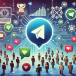 Imagem o Telegram e o crescimento impulsionado pelos jogos cripto. A imagem mostra um cenário digital vibrante com elementos de criptomoedas e ícones de jogos integrados ao logotipo do Telegram, simbolizando o aumento significativo na atividade dos usuários.