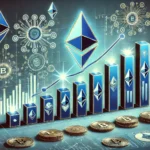 Gráfico ilustrativo mostrando a popularidade crescente dos ETFs de Ethereum no mercado financeiro, com ícones de moedas digitais e uma atmosfera tecnológica.