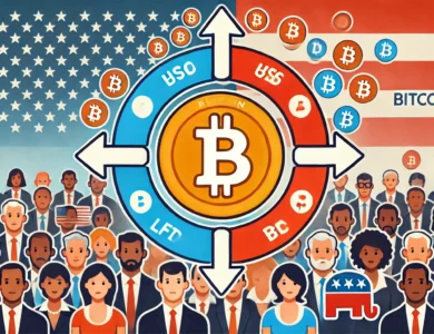 Gráfico mostrando a distribuição de investidores de Bitcoin por orientação política nos EUA, indicando predominância de moderados.