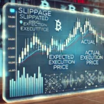 Gráfico mostrando a diferença entre o preço esperado e o preço de execução em uma negociação de criptomoedas.
