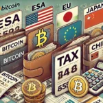 Ilustração de diferentes carteiras de criptomoedas e suas implicações fiscais.