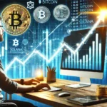 Gráfico mostrando a valorização das criptomoedas e o lucro em curto prazo de um trader.