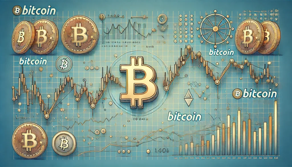 Gráfico mostrando a recente correção no preço do Bitcoin com indicadores de mercado.