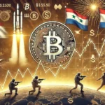 Gráfico mostrando a volatilidade dos preços do Bitcoin em meio a conflitos geopolíticos.