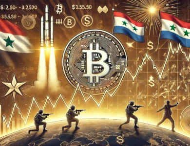 Gráfico mostrando a volatilidade dos preços do Bitcoin em meio a conflitos geopolíticos.