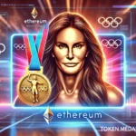 Ilustração de uma medalha de ouro olímpica digitalizada, representando o lançamento do token MEDAL por Caitlyn Jenner em 2024.