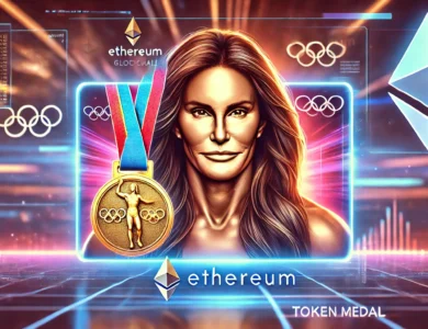 Ilustração de uma medalha de ouro olímpica digitalizada, representando o lançamento do token MEDAL por Caitlyn Jenner em 2024.