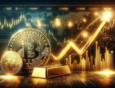 ilustração correlação entre ouro e bitcoin