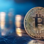 moeda de bitcoin com fundo azul