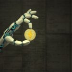 Braço robótico expõe moeda de Ethereum ETH