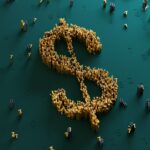 simbolo do dólar emergindo de placa de computador