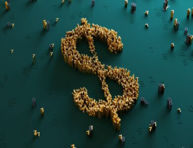 simbolo do dólar emergindo de placa de computador