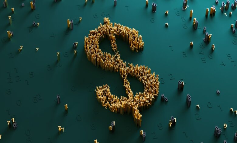 simbolo do dólar emergindo de placa de computador