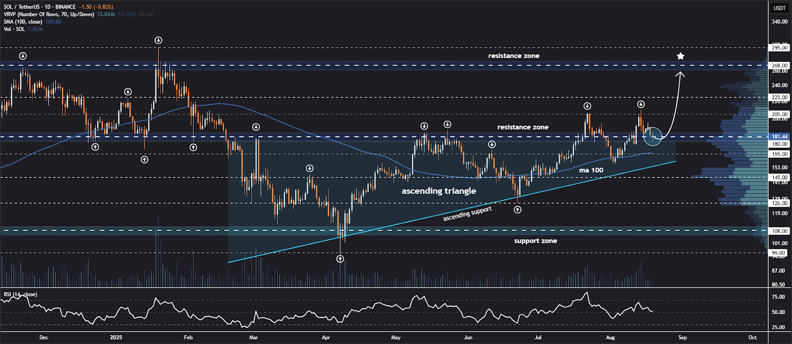 Gráfico diário SOL/USD.