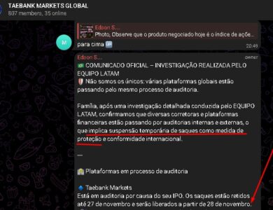Taebank parou de pagar e pediu até dia 27 de novembro de 2025 a paciência dos clientes