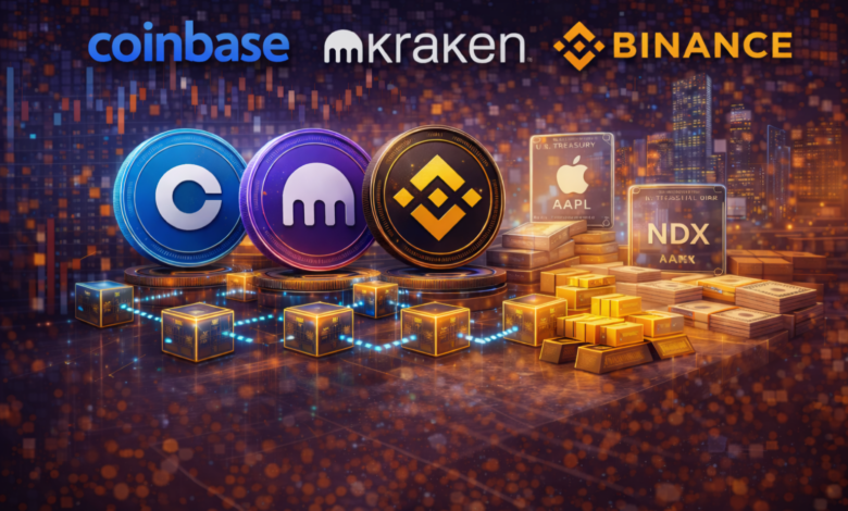 Coinbase, Kraken e Binance avançam na tokenização enquanto capital se realoca